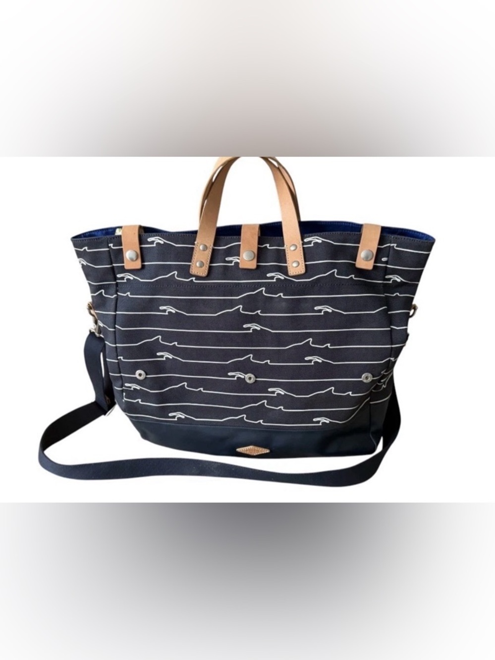 Fossil Gordon Tote Weekender Large Foldover Crossbody Carryall Bag Navy White